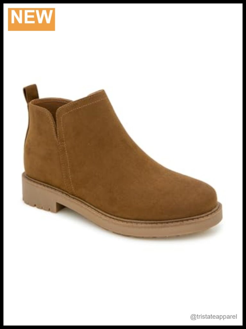 ESPRIT Women's Selah Ankle Boots Faux Suede Block Heel Zip Cognac Brown
